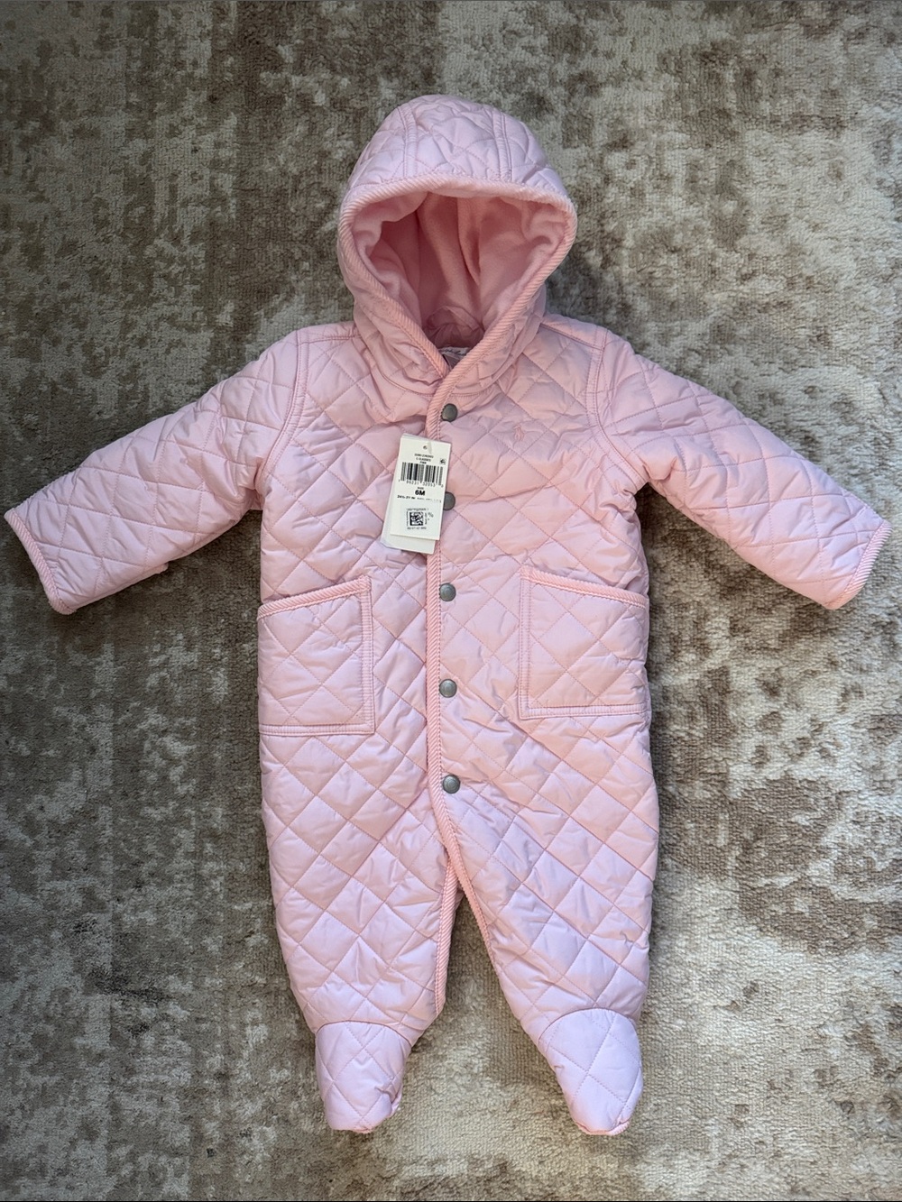 NWT Ralph Lauren Baby Pink Quilted Snowsuit, 6 months